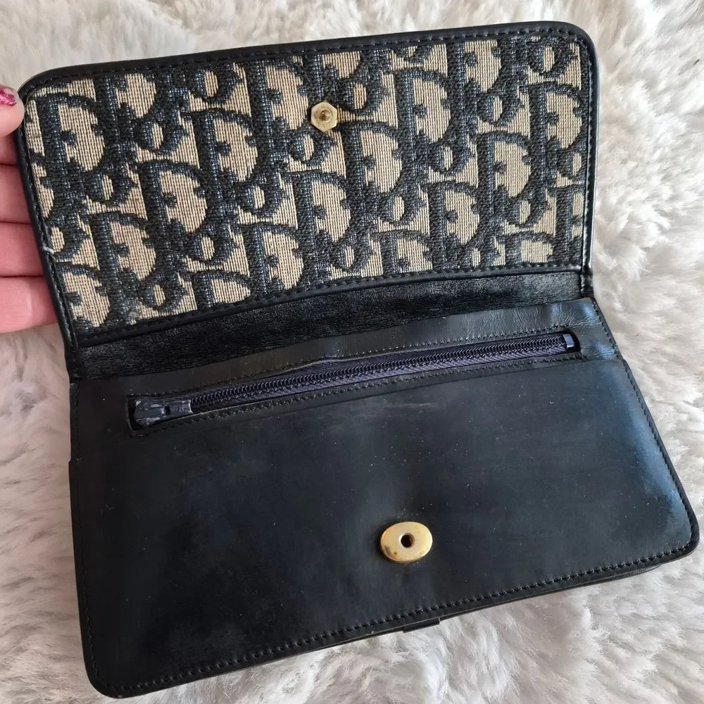 Dior Trotter Monogram Navy and Cream Bifold Long Wallet